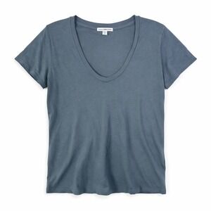 James Perse Size 3 / Large Deep V Neck Short Sleeve Tee Shirt Gray USA‎
